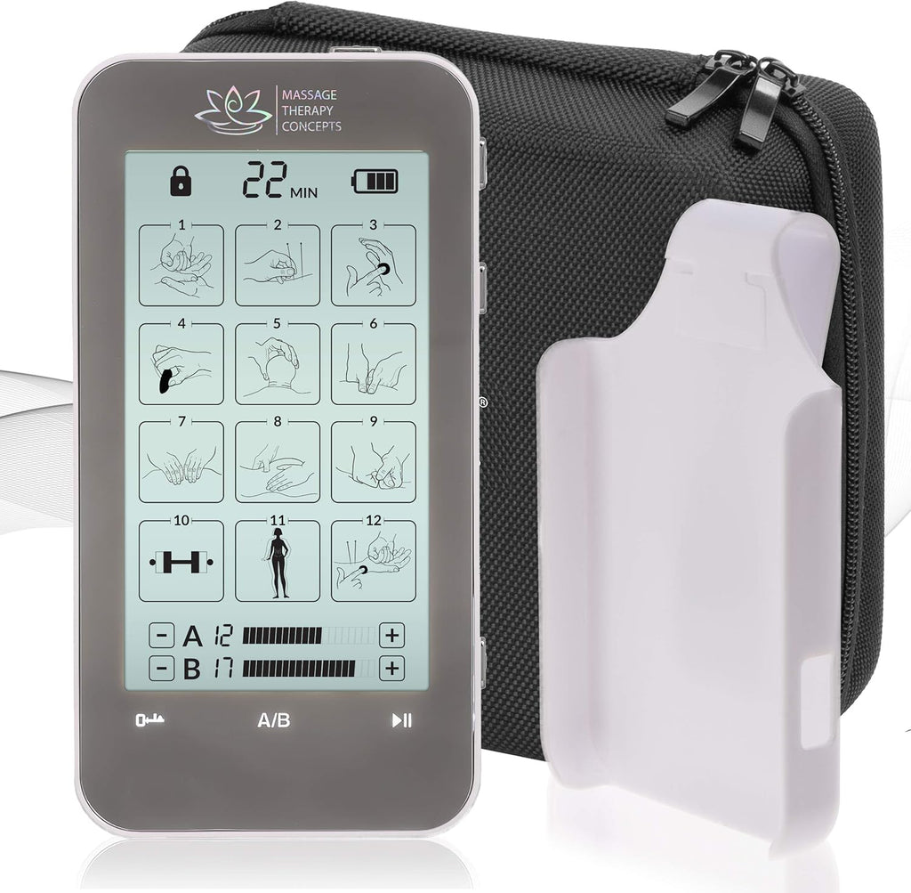 TENS Unit and EMS Combination Muscle Stimulator with 2 Channels, 12 Modes, Belt Clip and Protective Hard Travel Case N4199