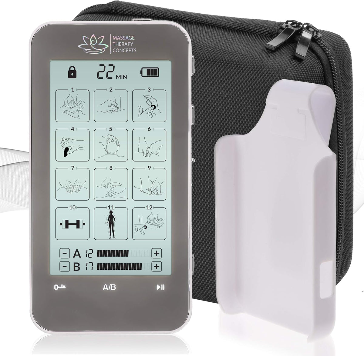 TENS Unit and EMS Combination Muscle Stimulator with 2 Channels, 12 Modes, Belt Clip and Protective Hard Travel Case N4199