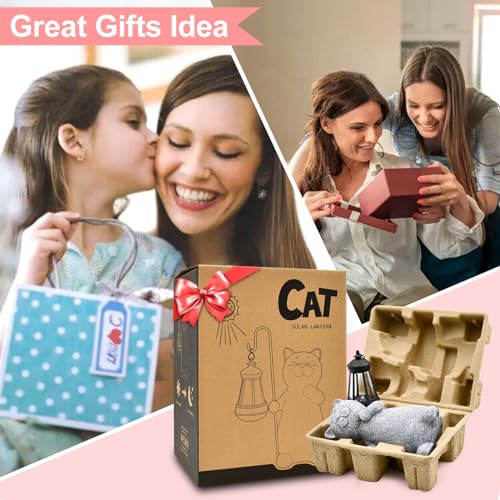 Solar Garden Statue Cat Figurine with Solar Lantern U2974