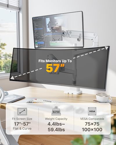 17-57 Inch Dual Ultrawide Aluminum Gas Spring Monitor Arm, Black F901706