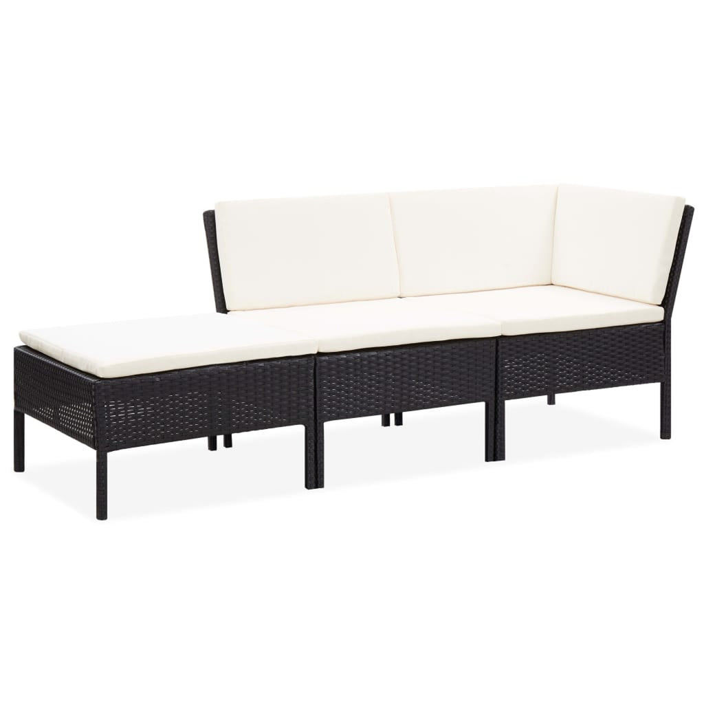 3 Piece Poly Rattan Outdoor Sectional Sofa Set with Cushions Steel Frame C214