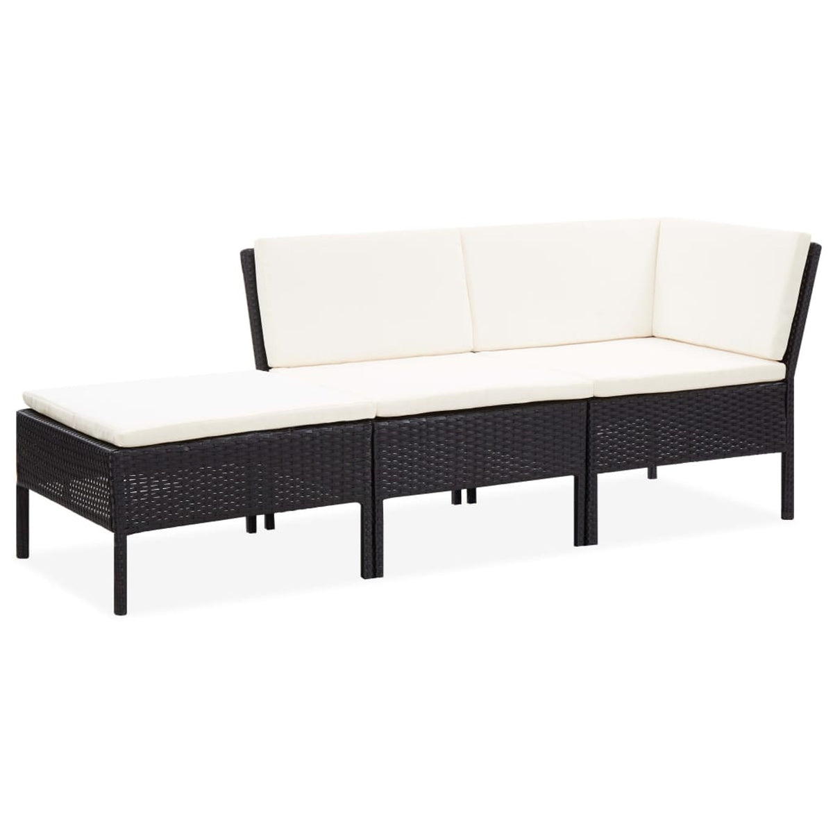 3 Piece Poly Rattan Outdoor Sectional Sofa Set with Cushions Steel Frame C214