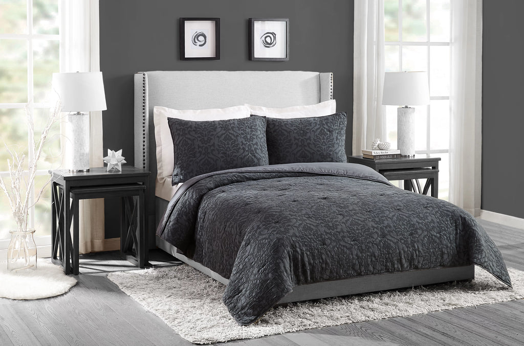 Gray Damask Cotton Quilt King J953
