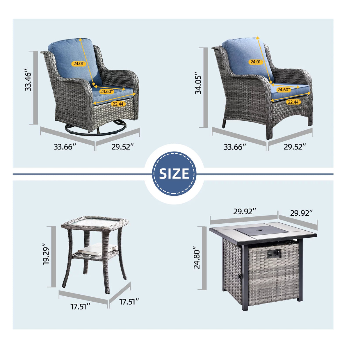 6 Pieces Outdoor Patio Furniture Set with 30" Gas Fire Pit Table Gray G696