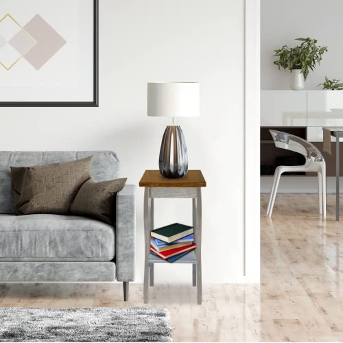 Mocha Wooden End Table with 2-Tiered Shelves W52900
