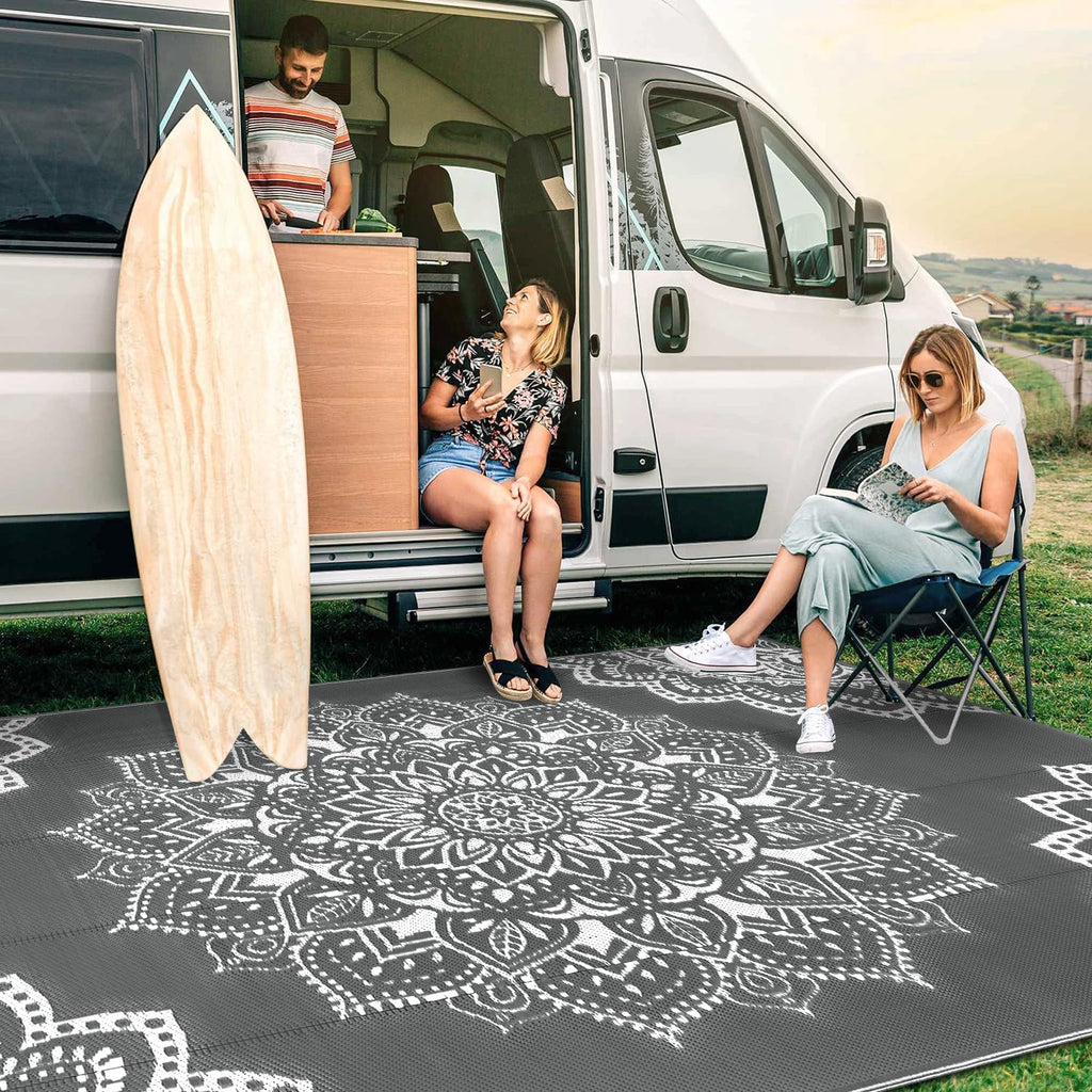 Waterproof Outdoor Rug 5x8 ft, Reversible Plastic Straw Rug (Grey) F39706