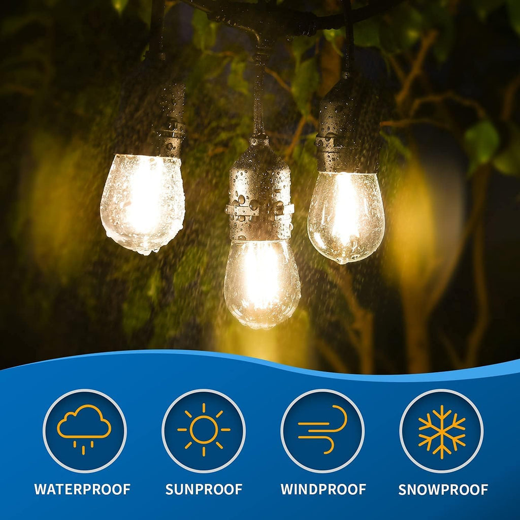2 Pack 48FT LED Outdoor String Lights with 2W Dimmable Edison Shatterproof Plastic Bulbs Weatherproof Strand J826