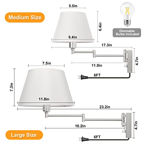 Beige Fabric Wall Sconces Set of Two with Dimmer Switch O887