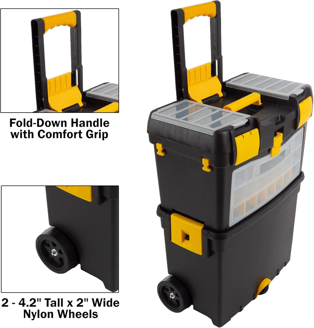 Rolling Tool Box with Wheels, Foldable Handle, and Removable Top V473
