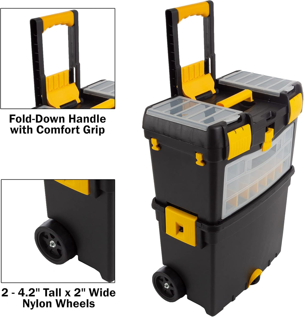 Rolling Tool Box with Wheels, Foldable Handle, and Removable Top V473