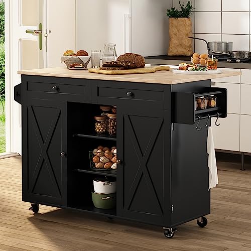 Blue Rolling Kitchen Island Cart with Drop Leaf Countertop and Storage Cabinet D433
