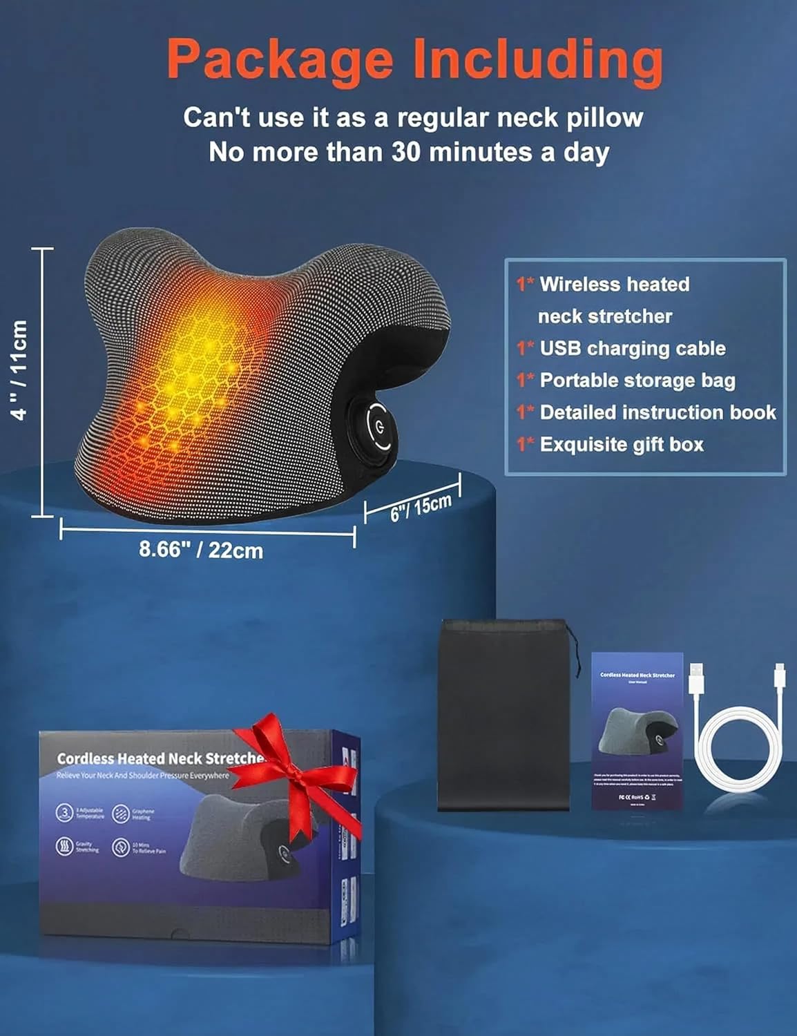 Wireless Cordless Neck Cervical Traction Device with Graphene Heating Pad B6691