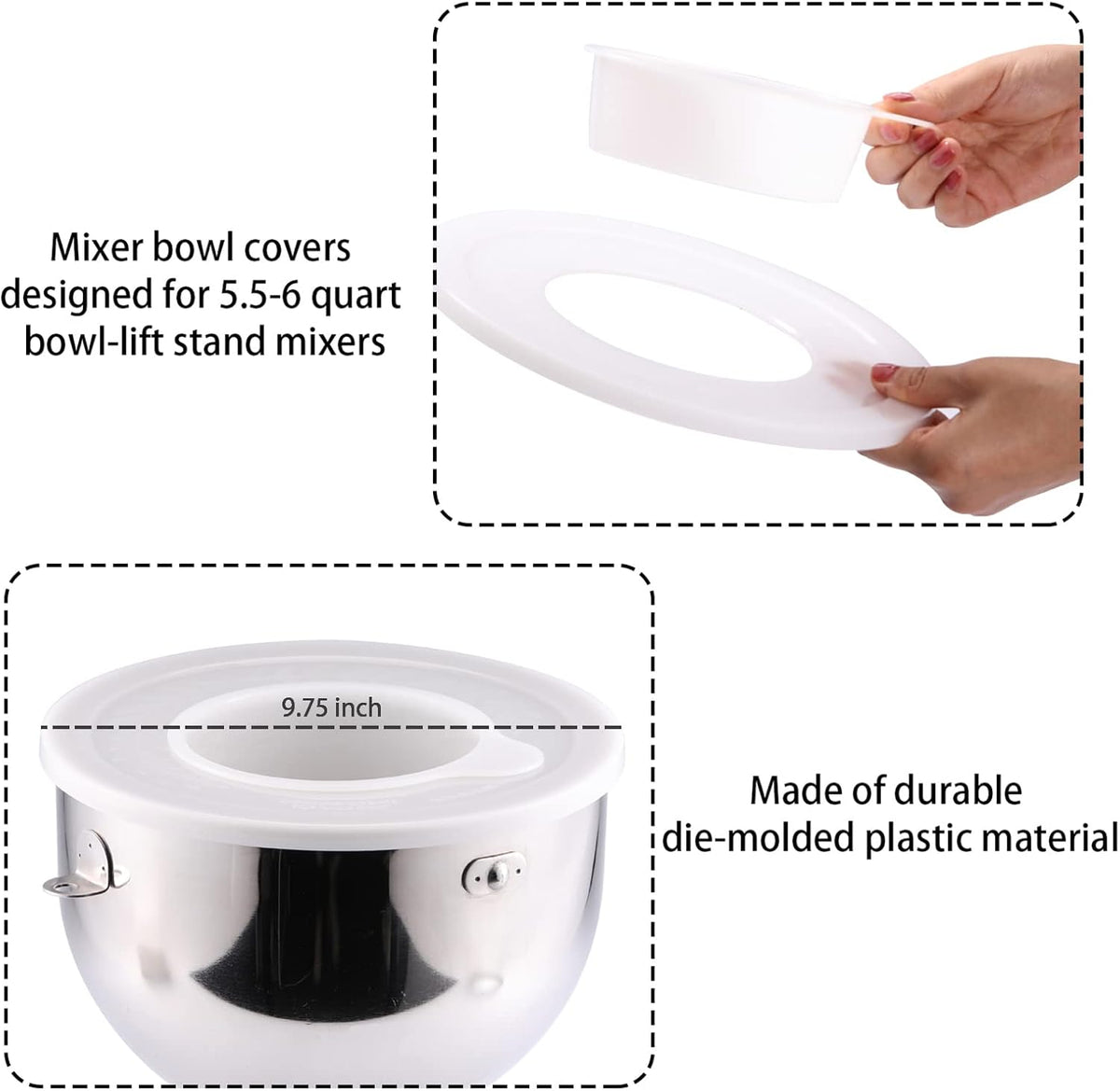 2 Pack Mixer Bowl Lid Covers for KitchenAid 5.5-6 Quart Bowls Z5470