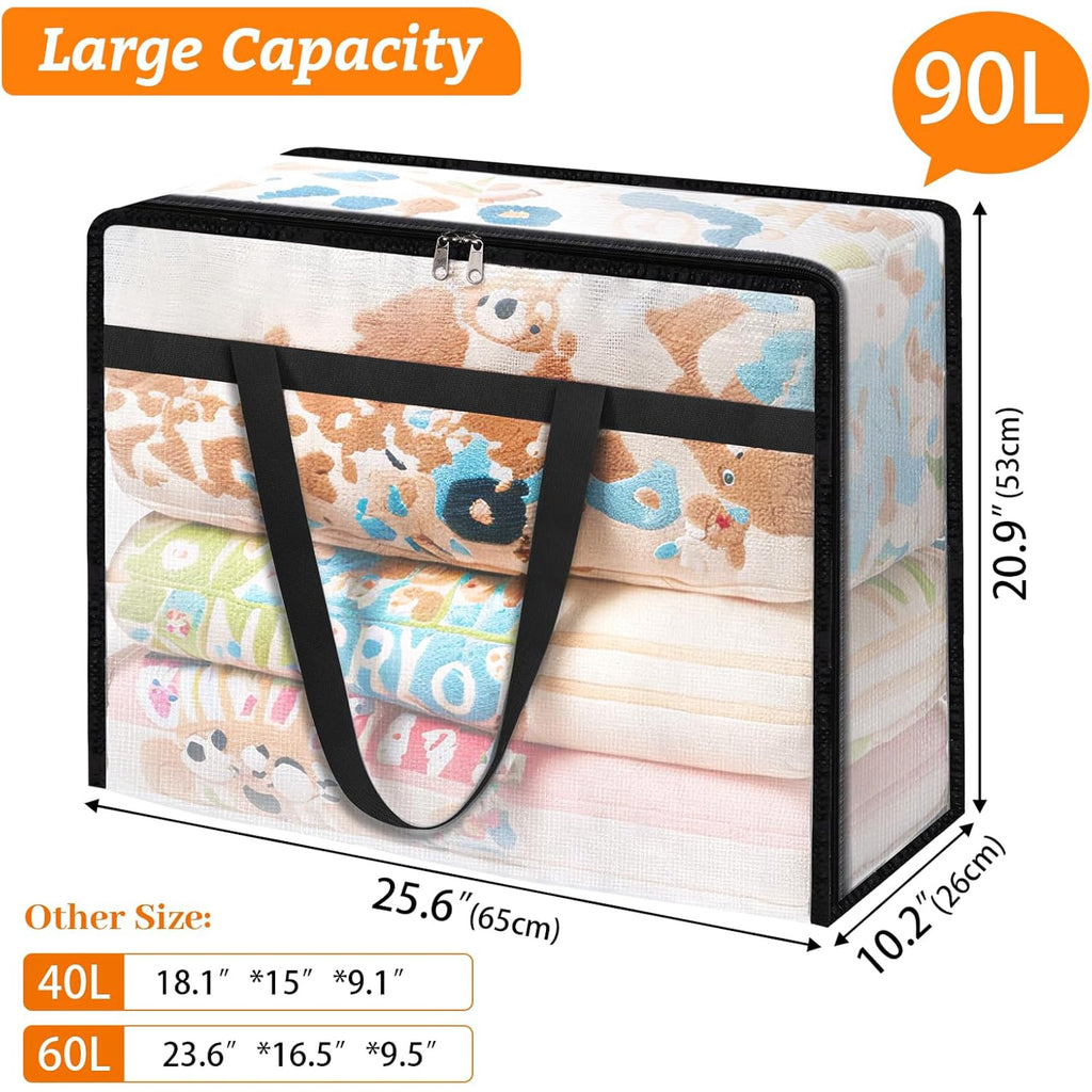8 Pack Clear Clothes Storage Bags with Sturdy Zipper and Handle (90L) B751