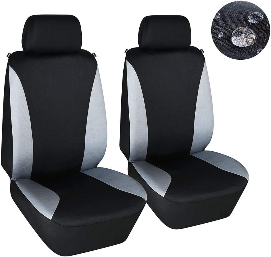 Waterproof Front Car Seat Covers Set Universal Fit Bucket Seat Protector Airbag Compatible Gray and Black 2 PC O78941
