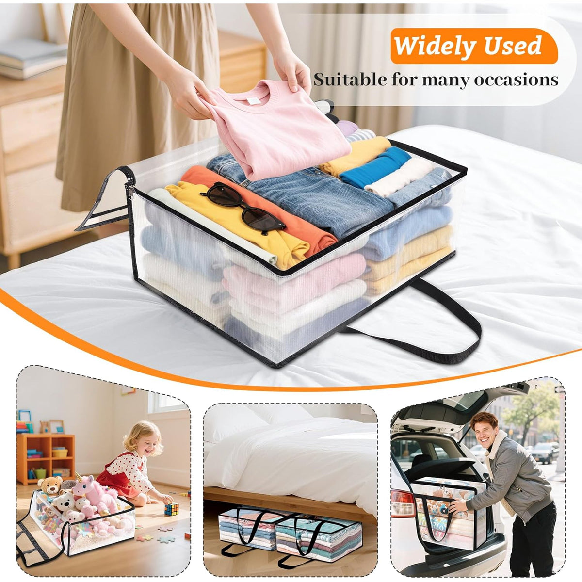 8 Pack Clear Clothes Storage Bags with Sturdy Zipper and Handle (90L) B751