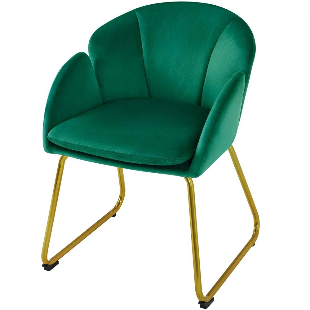 Green Velvet Armchair with Golden Metal Legs W533