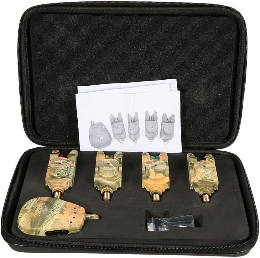 Wireless LED Fishing Bite Alarm Set with Case, 3/4 Alarms + 1 Receiver, Pack of 2 N98214