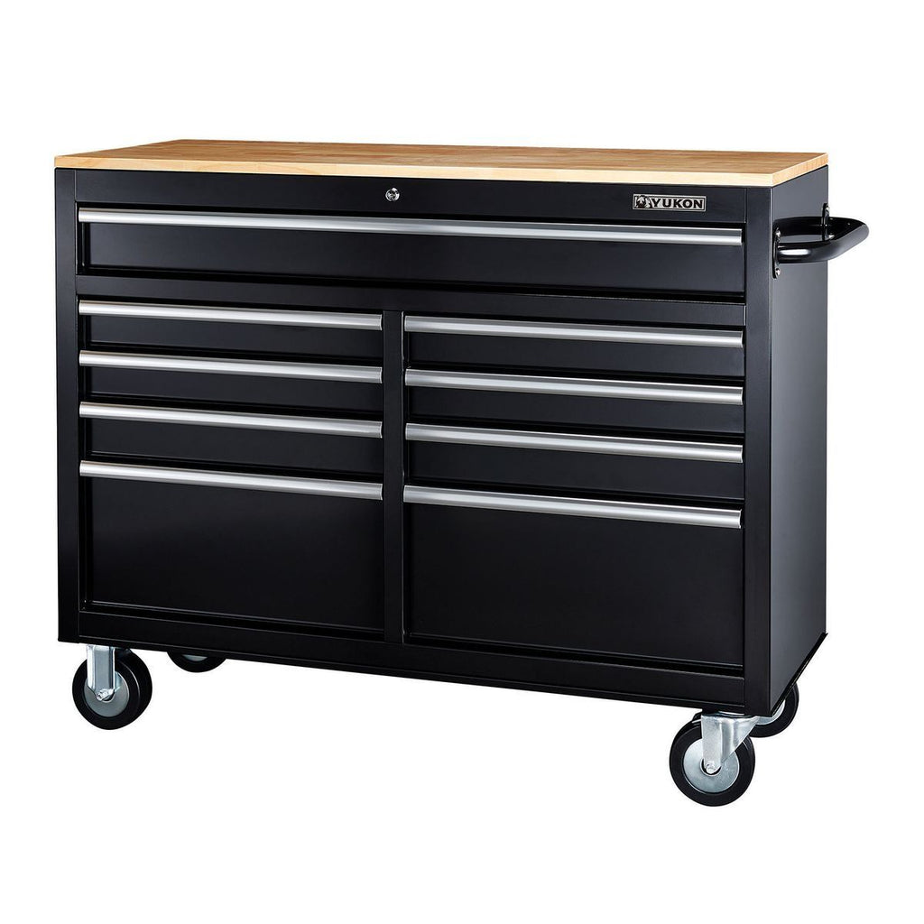 Black 9-Drawer Mobile Storage Cabinet with Solid Wood Top N5716