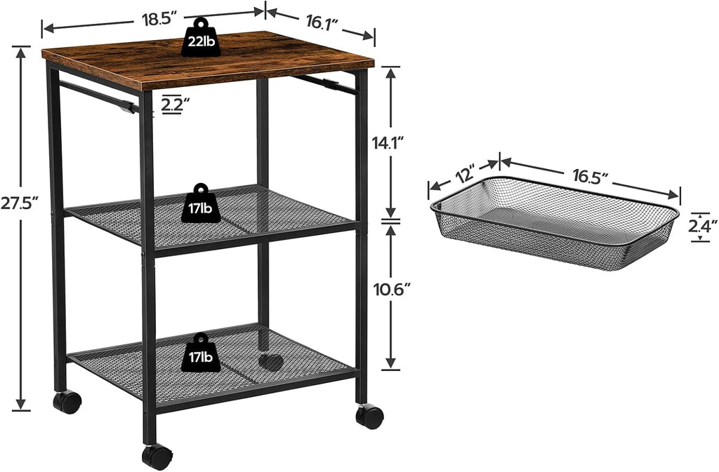 3-Tier Printer Cart with Storage Shelf and Wheels Y37352