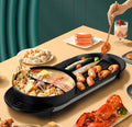 2 in 1 Electric Hot Pot Grill Non-Stick Smokeless Barbecue Pan 1100W P600