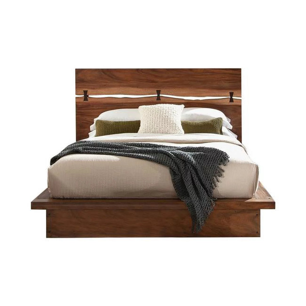 King Size Walnut Brown Wood Platform Bed O33017