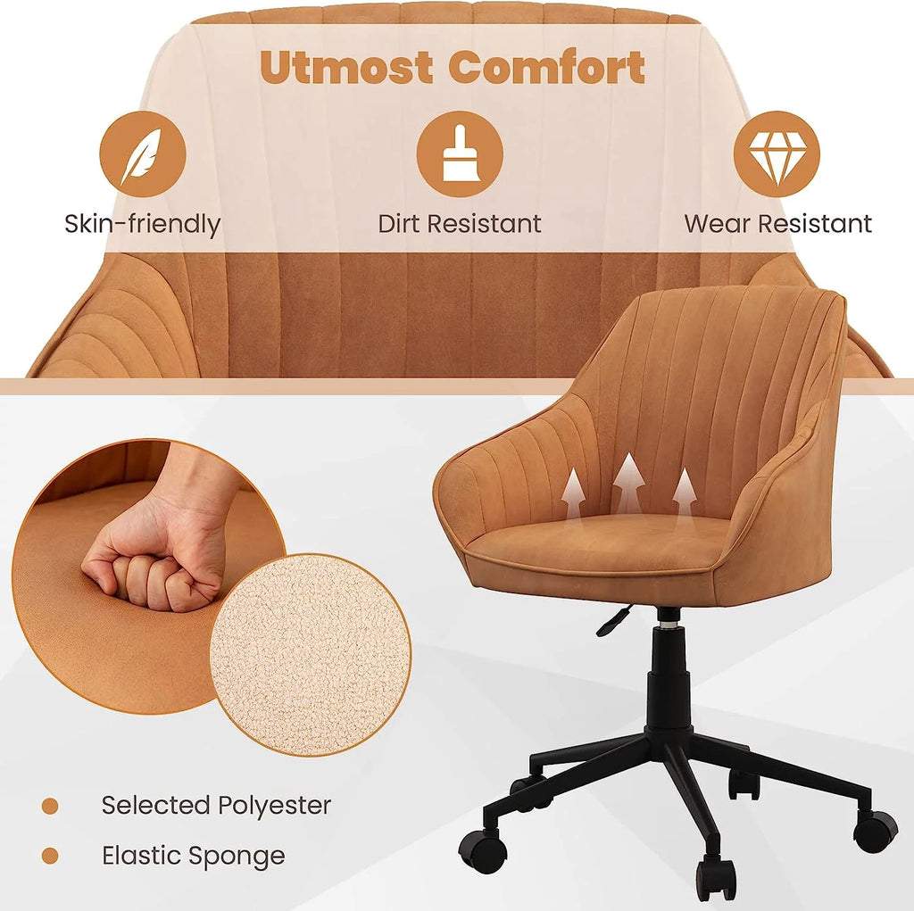 Brown Leather Office Chair with Wheels and Armrests T605