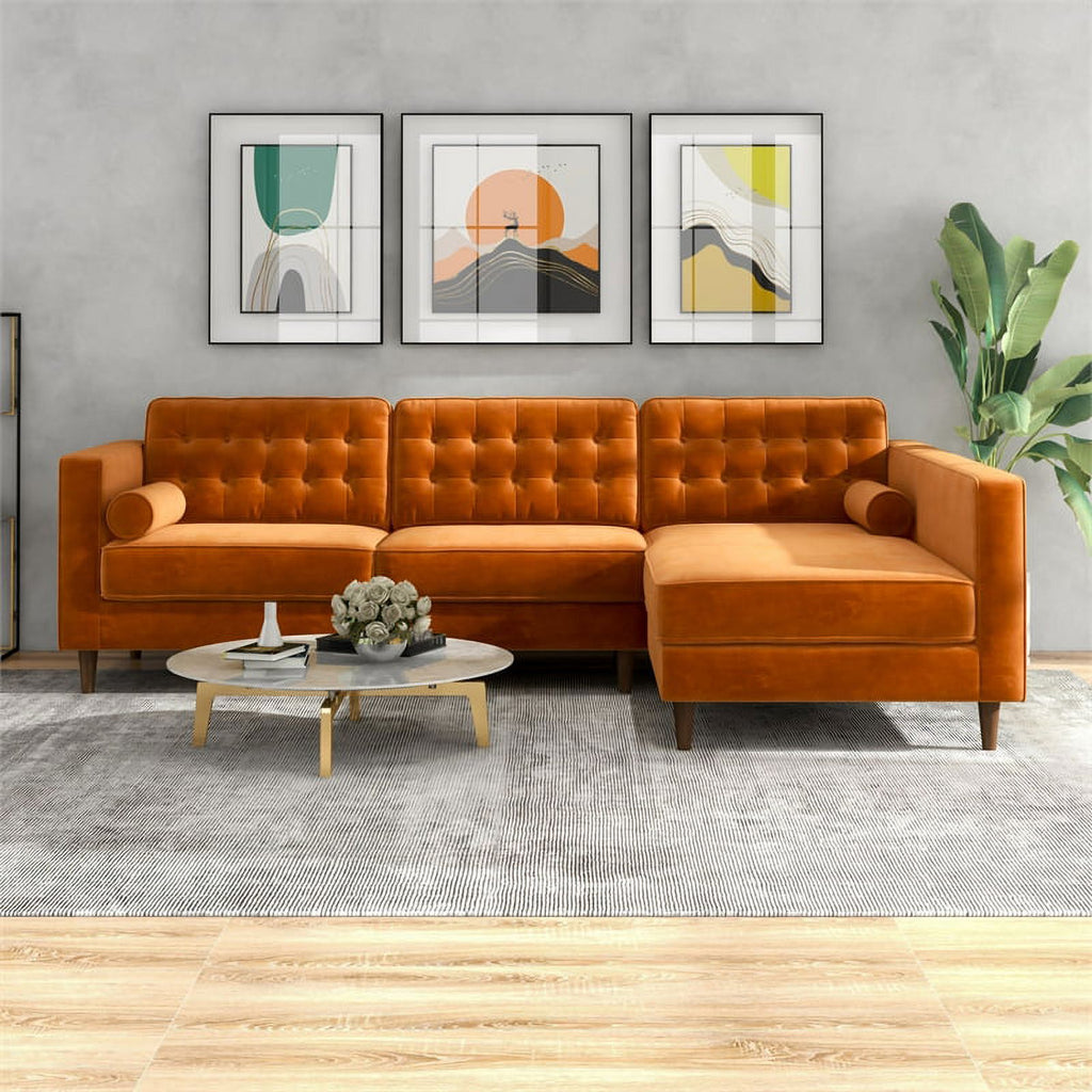 Orange Velvet Corner Sectional Couch E1223