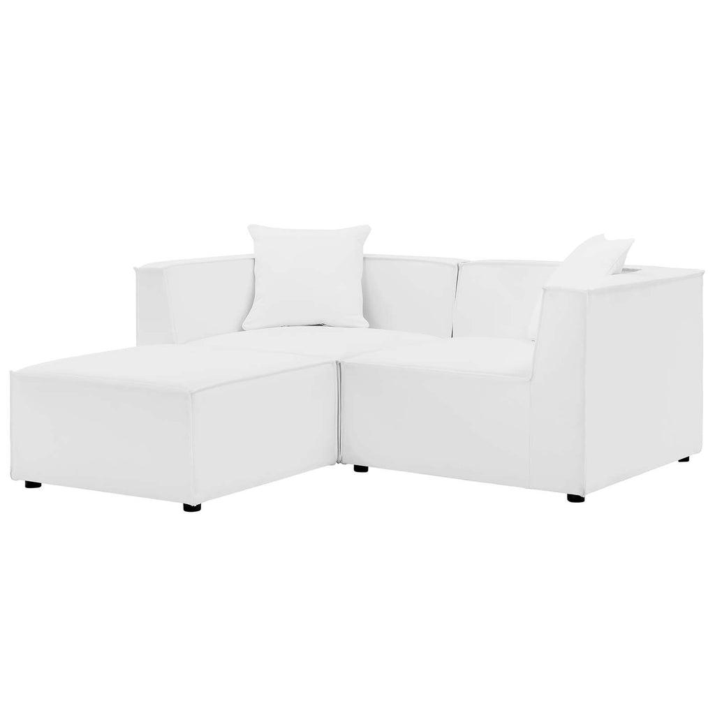 White Fabric Outdoor Loveseat Chaise Sofa I5592