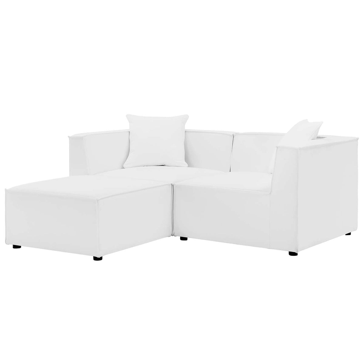 White Fabric Outdoor Loveseat Chaise Sofa I5592