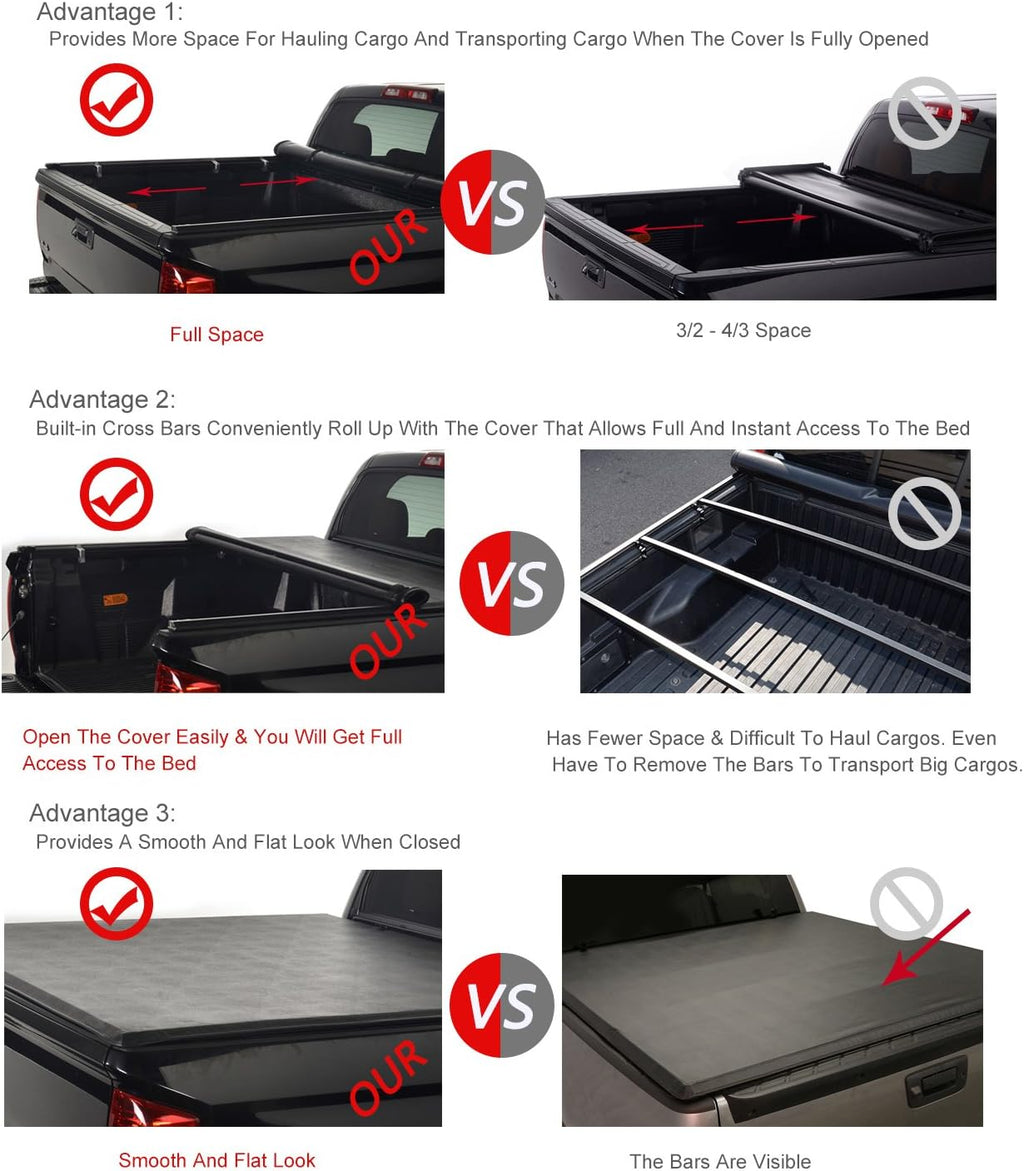 6.2ft Soft Vinyl Roll up Tonneau Cover H635573