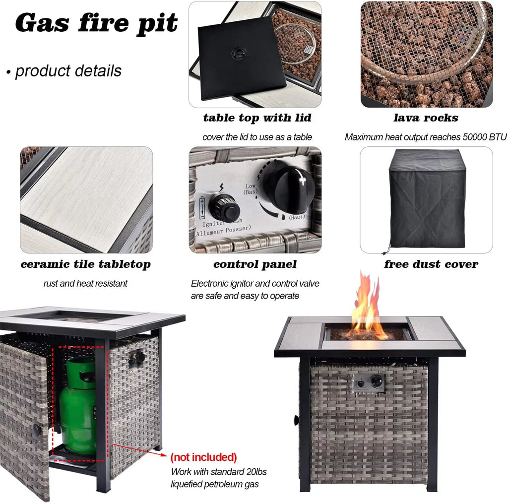 6 Pieces Outdoor Patio Furniture Set with 30" Gas Fire Pit Table Gray G696