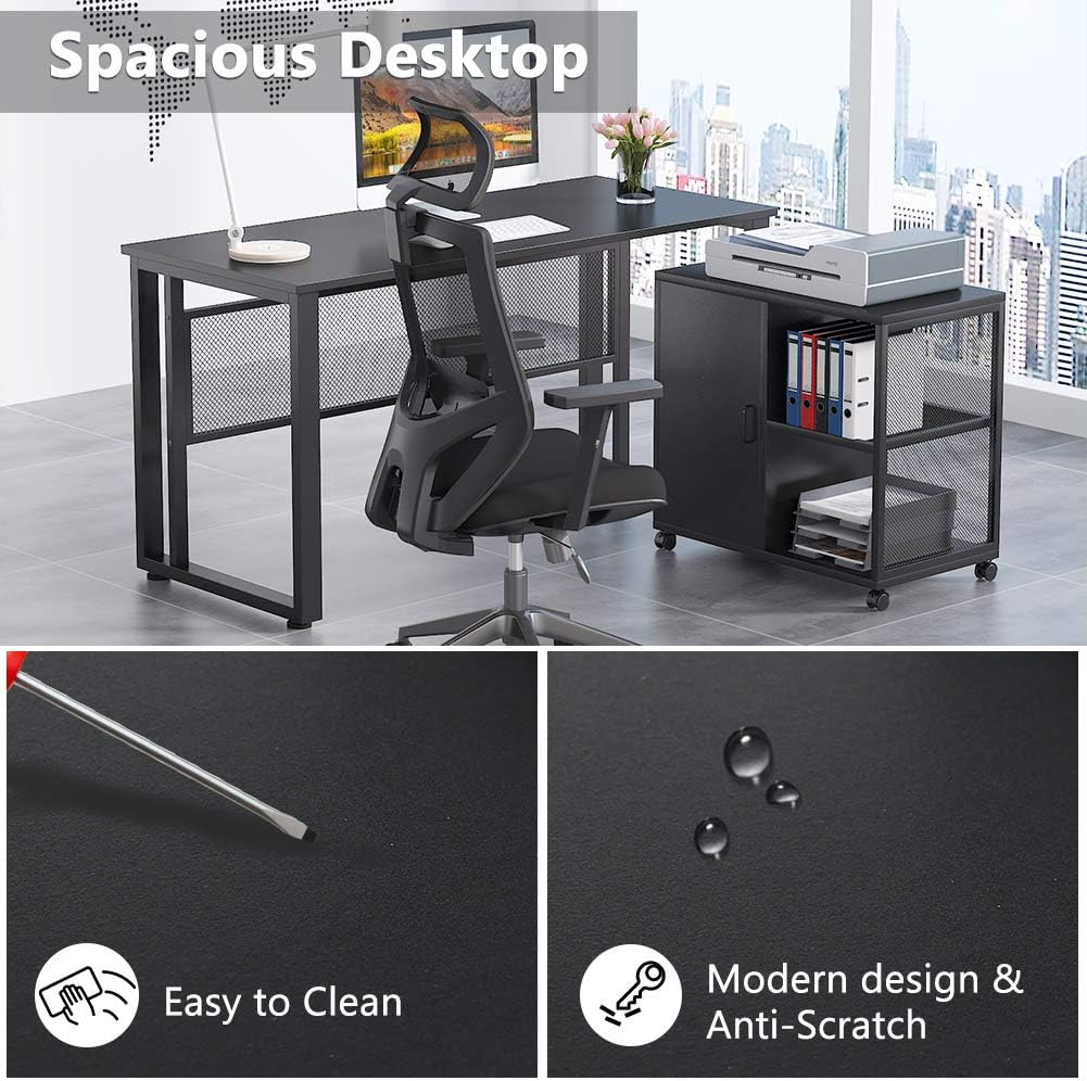 L-Shaped Computer Desk with File Cabinet N654