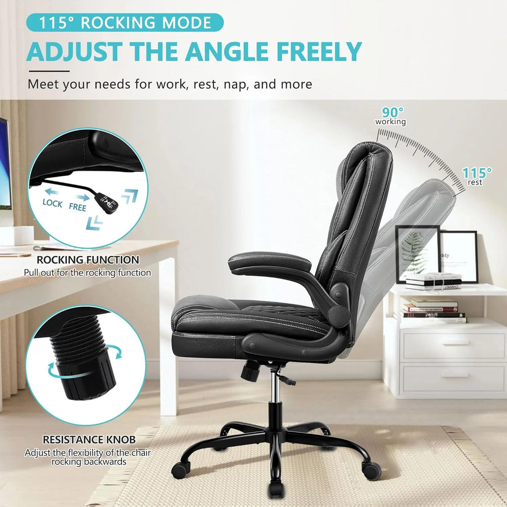 Black Ergonomic Leather Office Chair with Padded Armrests Z58888