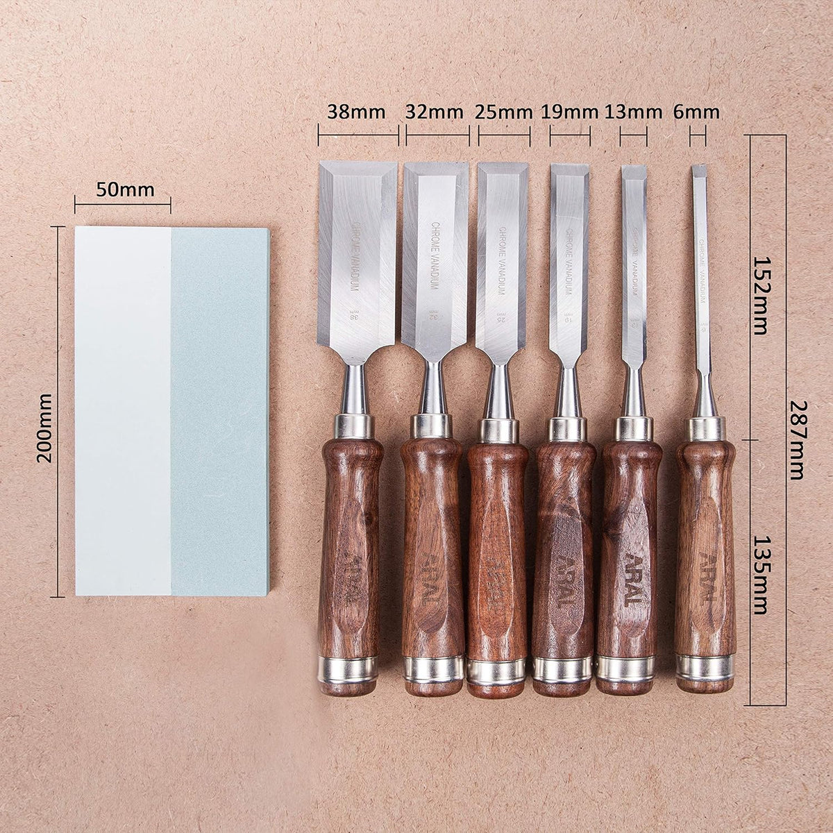 8 Pcs Wood Chisel Set with Walnut Handle and Vanadium Steel Blade, Wood Box H26225