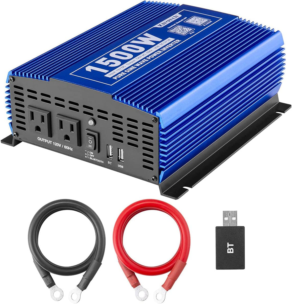 2000W Pure Sine Wave Power Inverter 12V DC to 110V AC with 3 AC Outlets & 1 USB Port X3283