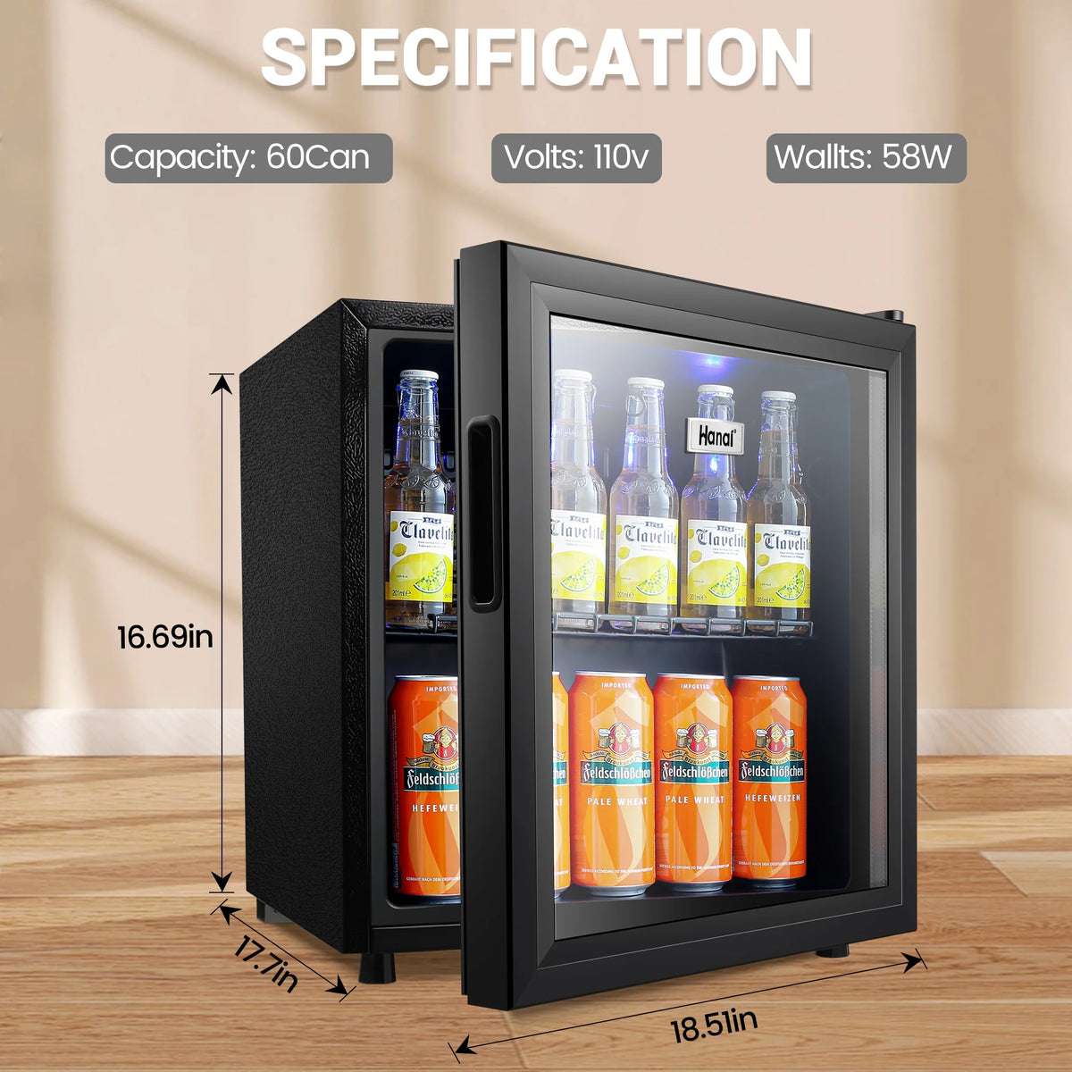Mini Fridge with Glass Door 50 Can Cooler with Wine Rack, Stainless Steel Look Y1110