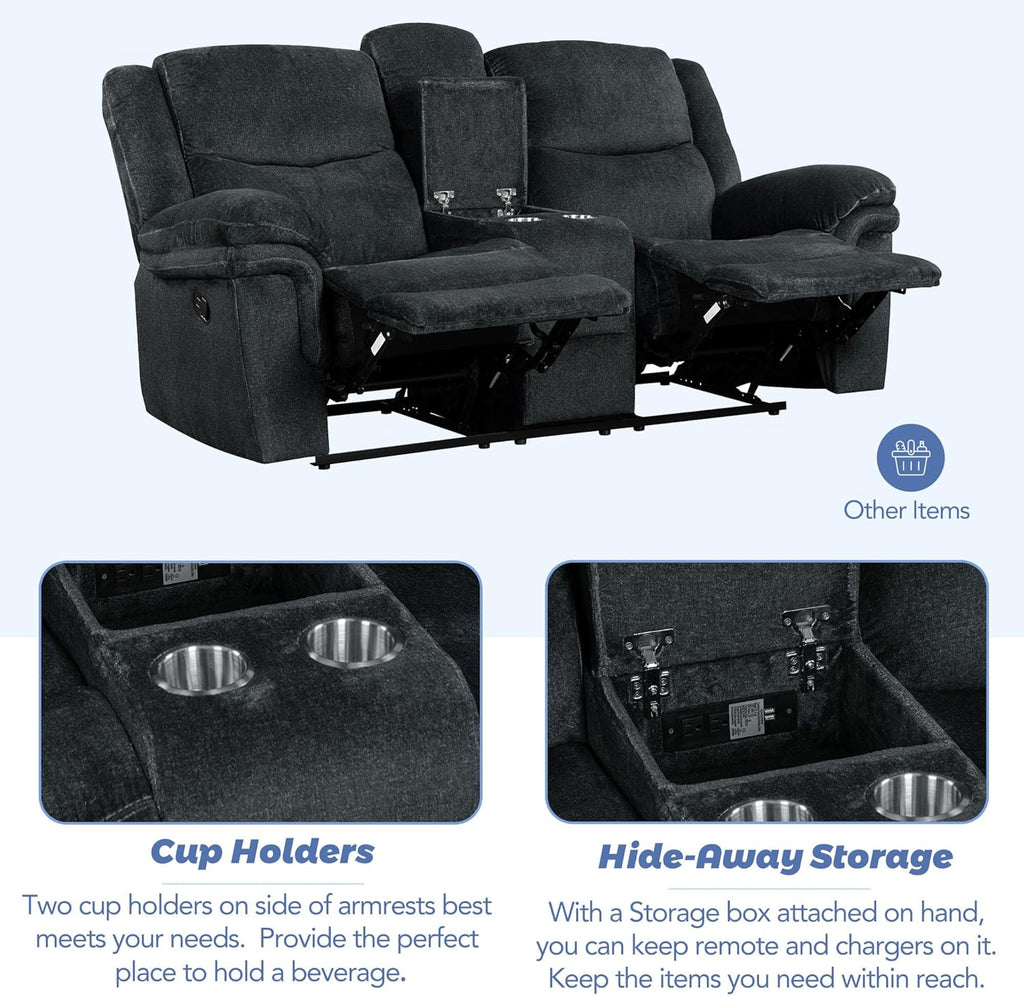 3-Piece Velvet Recliner Sofa Set with Cup Holders P469998