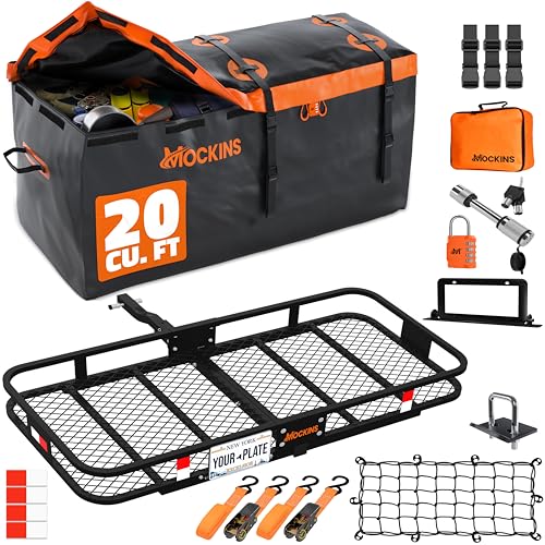 60"x20"x6" Folding Trailer Hitch Cargo Carrier with Waterproof Cargo Bag T174622