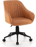 Brown Leather Office Chair with Wheels and Armrests T605