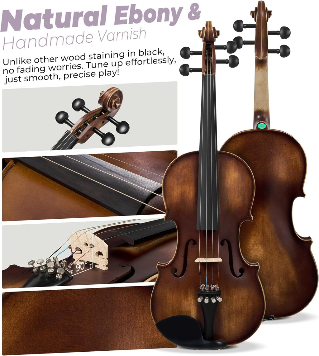 Solid Wood Violin 4/4 Full Size Set with Lightweight Hard Case X91780