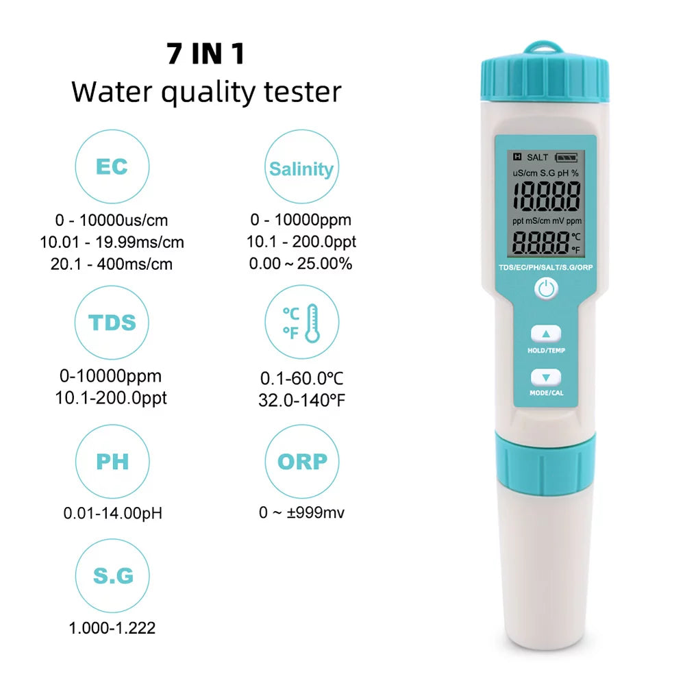 Salinity Monitor, 7 In 1 Pocket Water Quality Tester L693