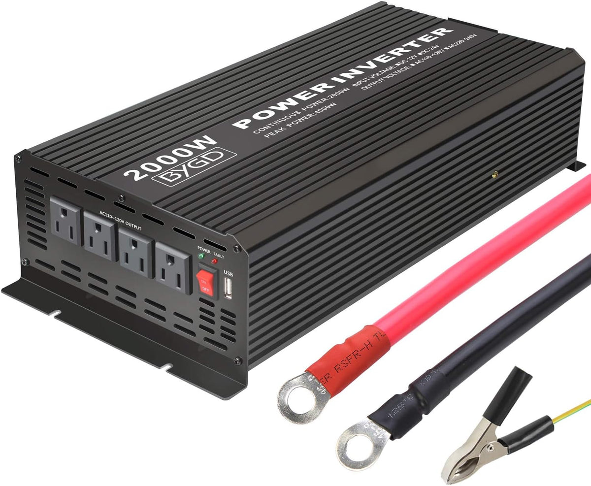 2000W Power Inverter 12V to 110V DC to AC Modified Sine Wave Inverter with 4 AC Outlets 2.1A USB Ports K35230