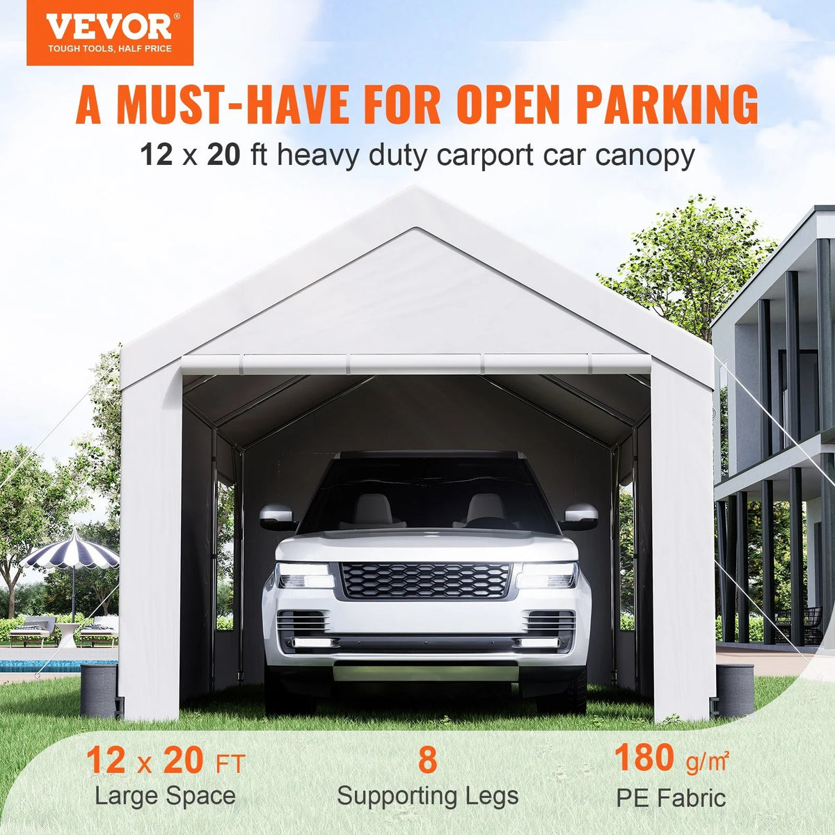 Heavy Duty Car Canopy with Roll-up Ventilated Windows B8354