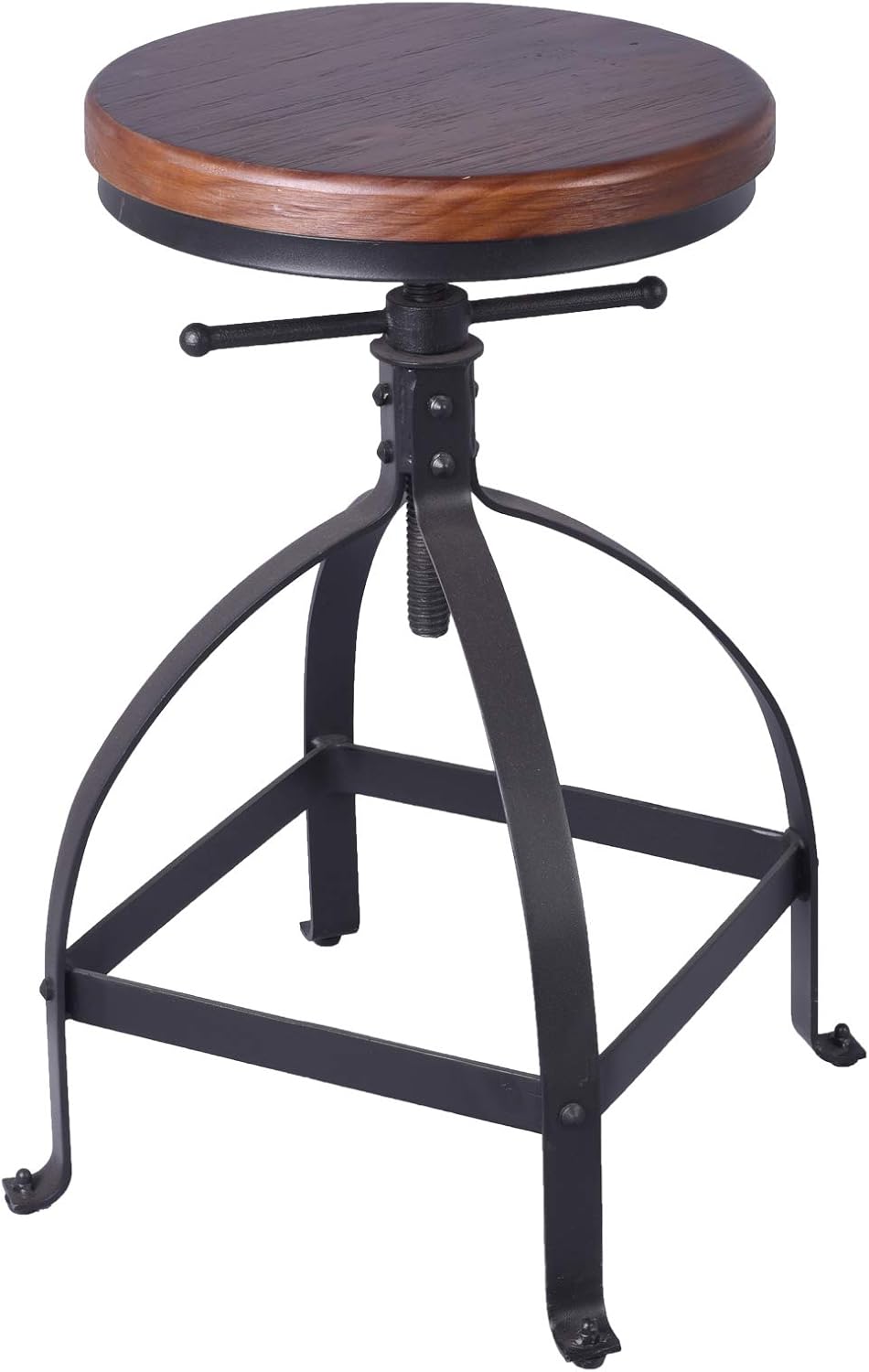 Adjustable Swivel Round Wood Metal Bar Stool Set of 2 Y1442