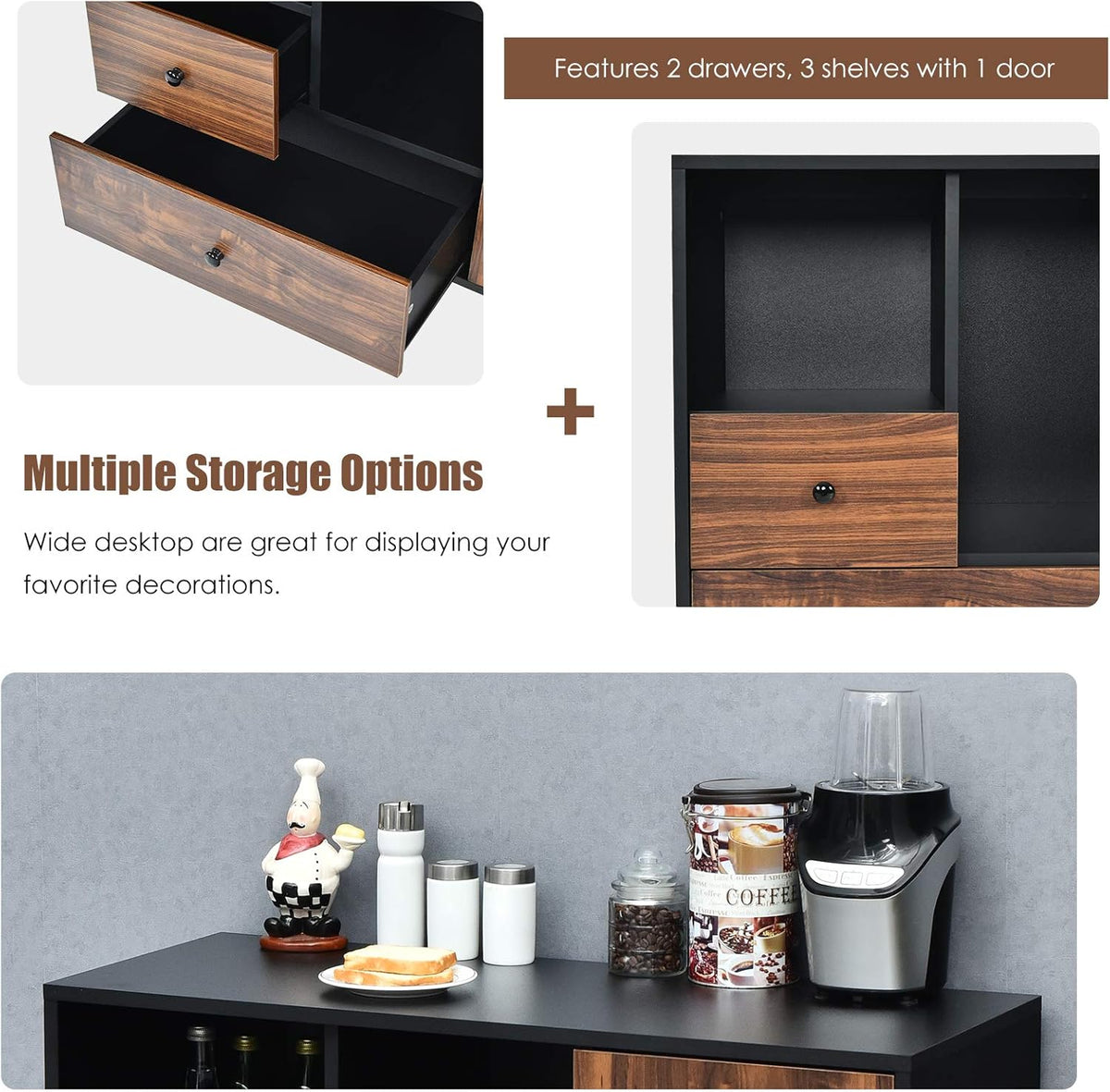 Black Brown 2 Drawer Wood Mobile Filing Cabinet B196119