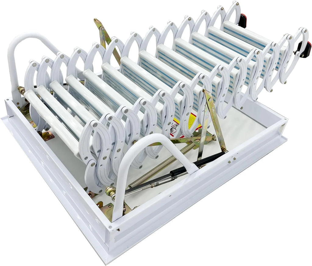 Attic Pull Down Ceiling Ladder Stairs Retractable Folding Extension Loft Stairs Ti-Mg Alloy White 31.5*39.37in Max. 10.5ft Height L6005