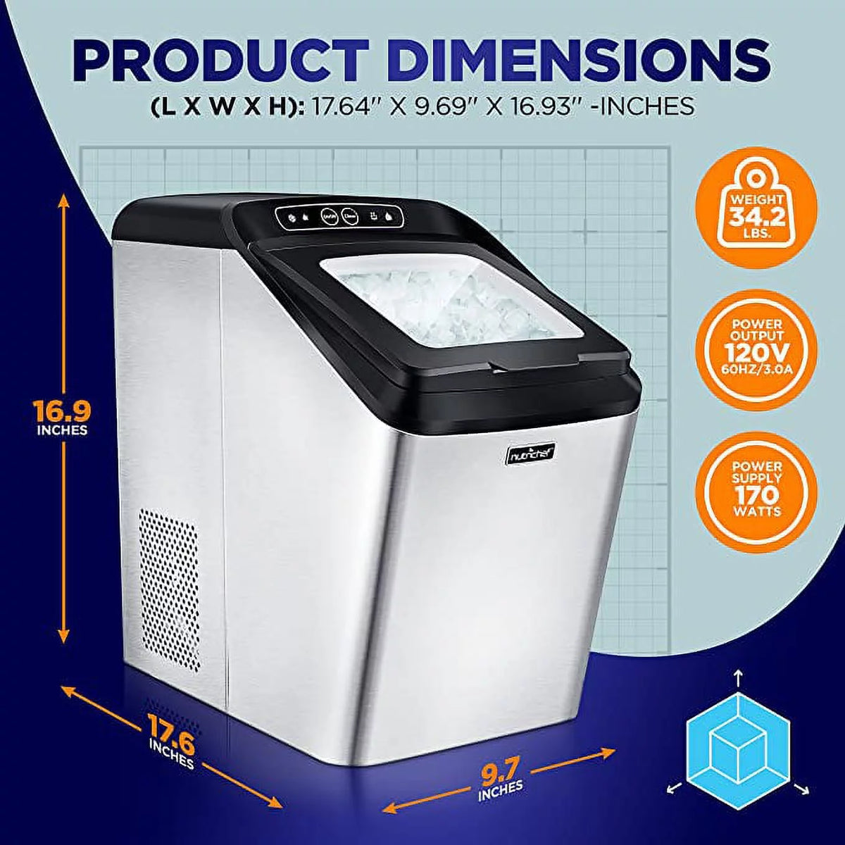 Electric Nugget Ice Maker Machine with Ice Scoop and Basket R432249