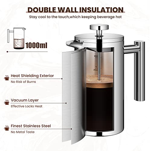 34oz Double Wall Insulated Stainless Steel French Press G6322