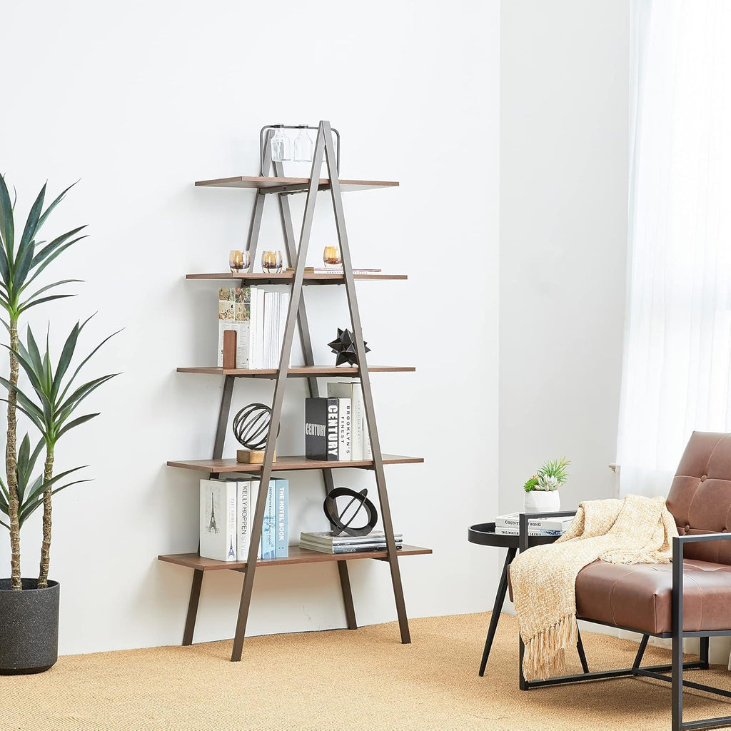3 Tier Rustic Wood Bookcase with Metal Frame U7260